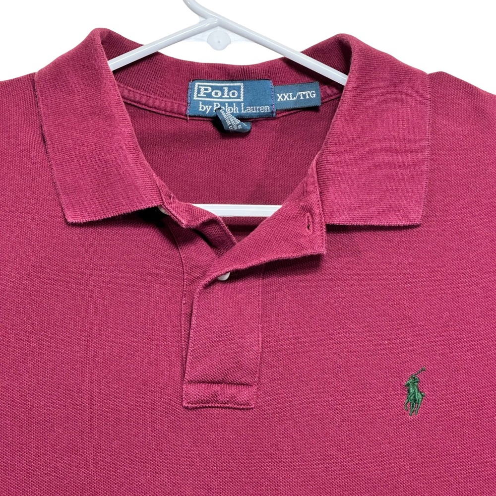 Polo Ralph Lauren Mens XXL Burgundy Short Sleeve Pique Polo Shirt Green Pony